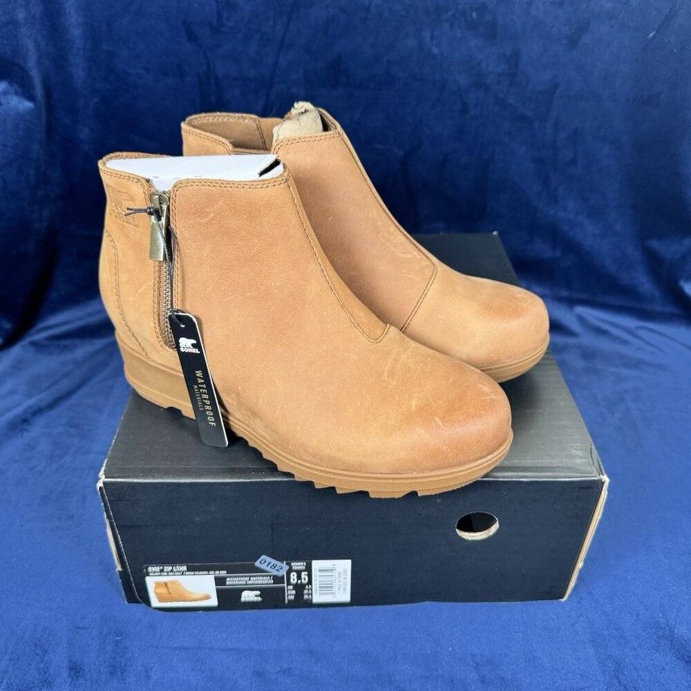 SOREL Velvet Tan Evie Zip Waterproof Leather Boots Womens Shoes Sz 8.5 New 0182
